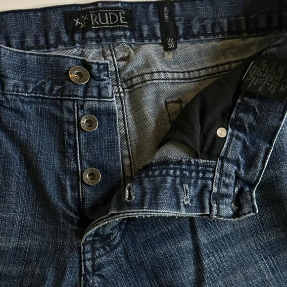 Men Rude 32/30 Skinny Button-fly Blue Jeans - Picture 4 of 14